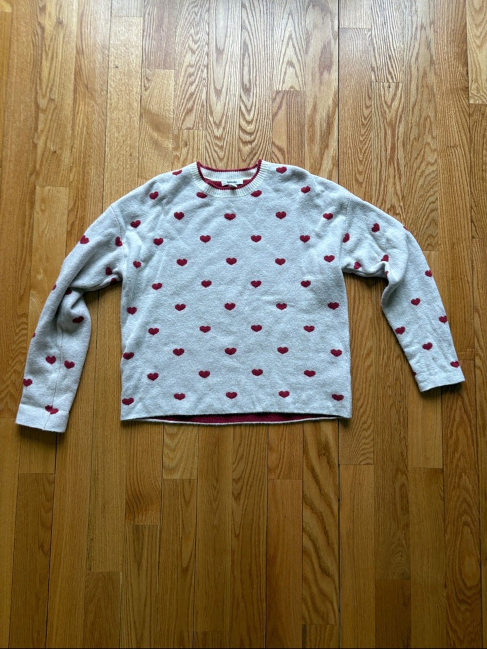 Splendid Heart Print Crewneck Sweater in Ivory and Red
